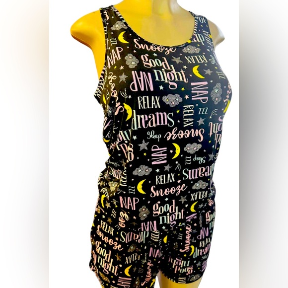 NWT Black and fun letters 🌙 Tank top & Shorts PJ set tagless - Picture 2 of 3